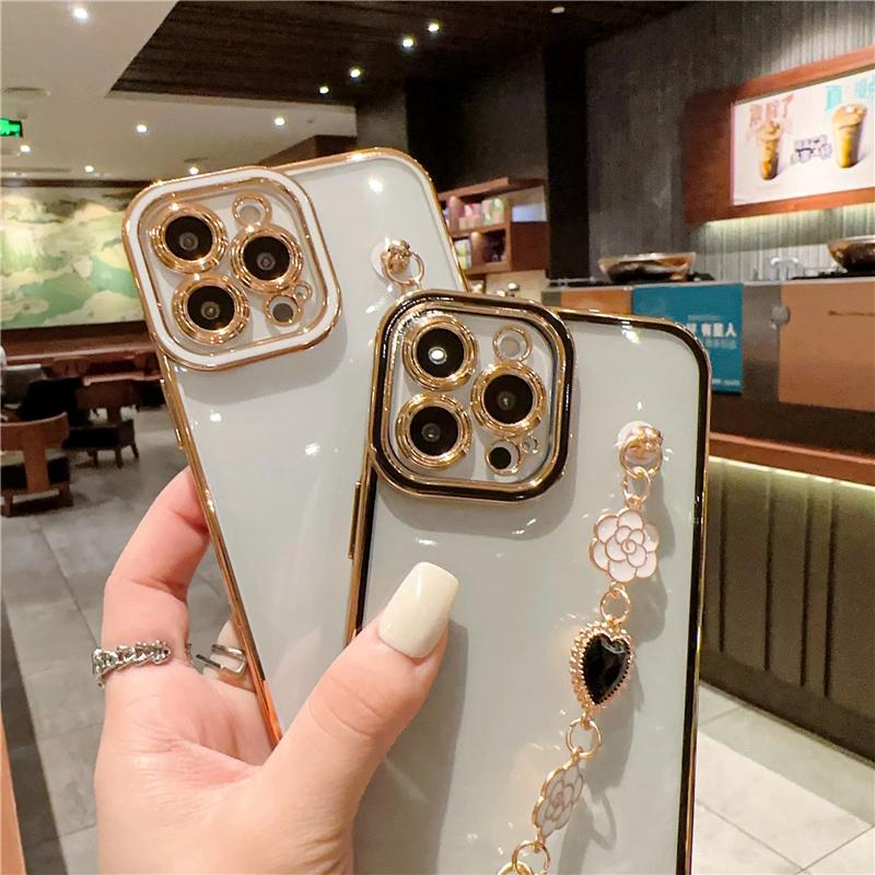 Plating Diamond Pearl Flower Bracelet Case For Redmi Note 12 11 10 9A 9T/iPhone 11 12 13 14 Pro Max X XR XS /Samsung S23 S22 Ultra A14 A34 A54 A33 A53