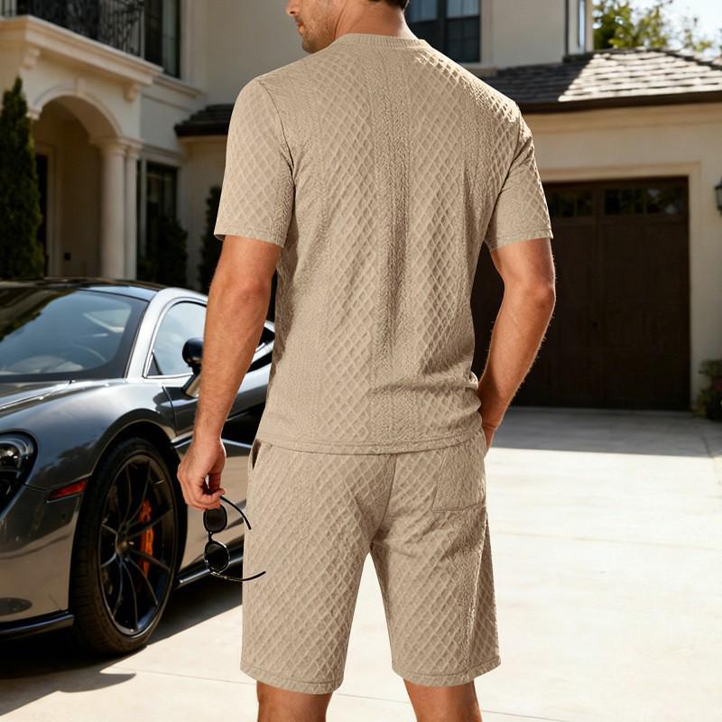 Men's Summer Jacquard T-shirt and Shorts Set - Casual European & American Style