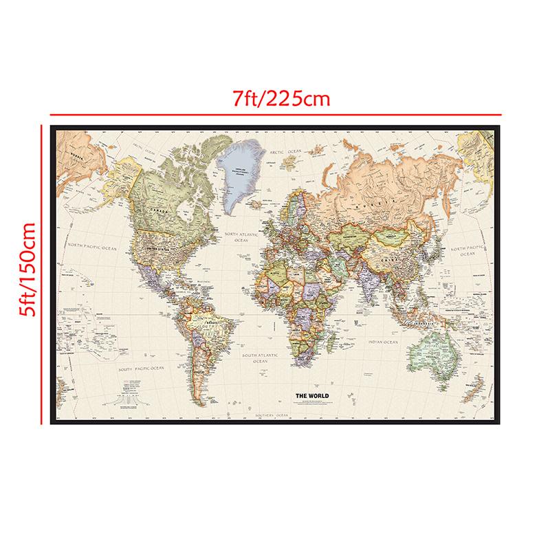 The World Political Map Retro Non-woven Canvas Painting Wall Art Poster Classroom Home Decor Children School Supplies