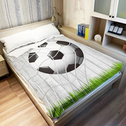 YISUMEI Soccer Print Fleece Blanket 125x150cm Soft Flannel Throw Warm Cozy Bed Cover for Kids Adults Microfiber