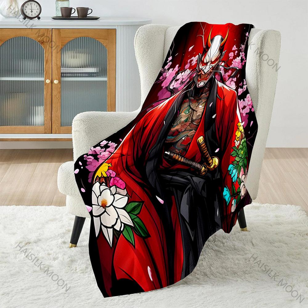 Japanese Ghost Face Samurai Blanket Warm Soft Fluffy Kids Adult Luxury Gifts for Sofa Bed Home Outdoor Travel Camping Blanket