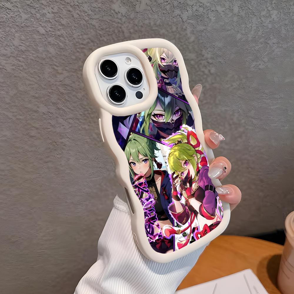 Game GI Kuki Shinobu Mobile Phone Case for iPhone 17 16 15 14 13 12 11 Air Pro Max Plus Wavy Edge TPU Colorful Cover Smartphone