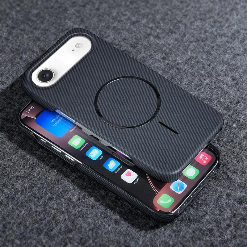 Чехол из ПК с узором из углеродного волокна и кевлара для iPhone 17 Air 16 15 14 Plus 13 Pro Max 13Mini, безрамная магнитная крышка для телефона