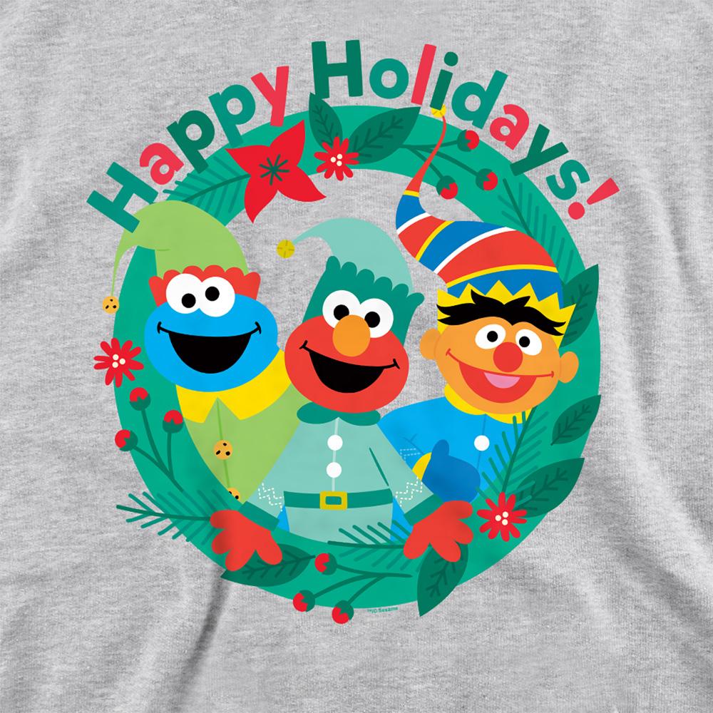 Sesame Street Unisex Adult Happy Holidays Elves Heather Christmas Sweatshirt