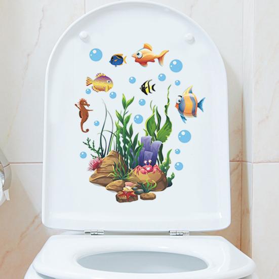 Наклейки на крышку унитаза Самоклеящиеся наклейки из ПВХ Виниловые художественные украшения Креативные подводные животные и растения Наклейки на стену Съемная керамика для ванной комнаты