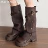Модные женские кожаные высокие сапоги на платформе и высоком каблуке, женская обувь 2025 года, зимняя мода, дизайнерские мотоциклетные сапоги Mujer Botas
