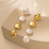 Chic 2023 Winter Gold Round Faux Pearl Earrings Stylish Long Design For Women