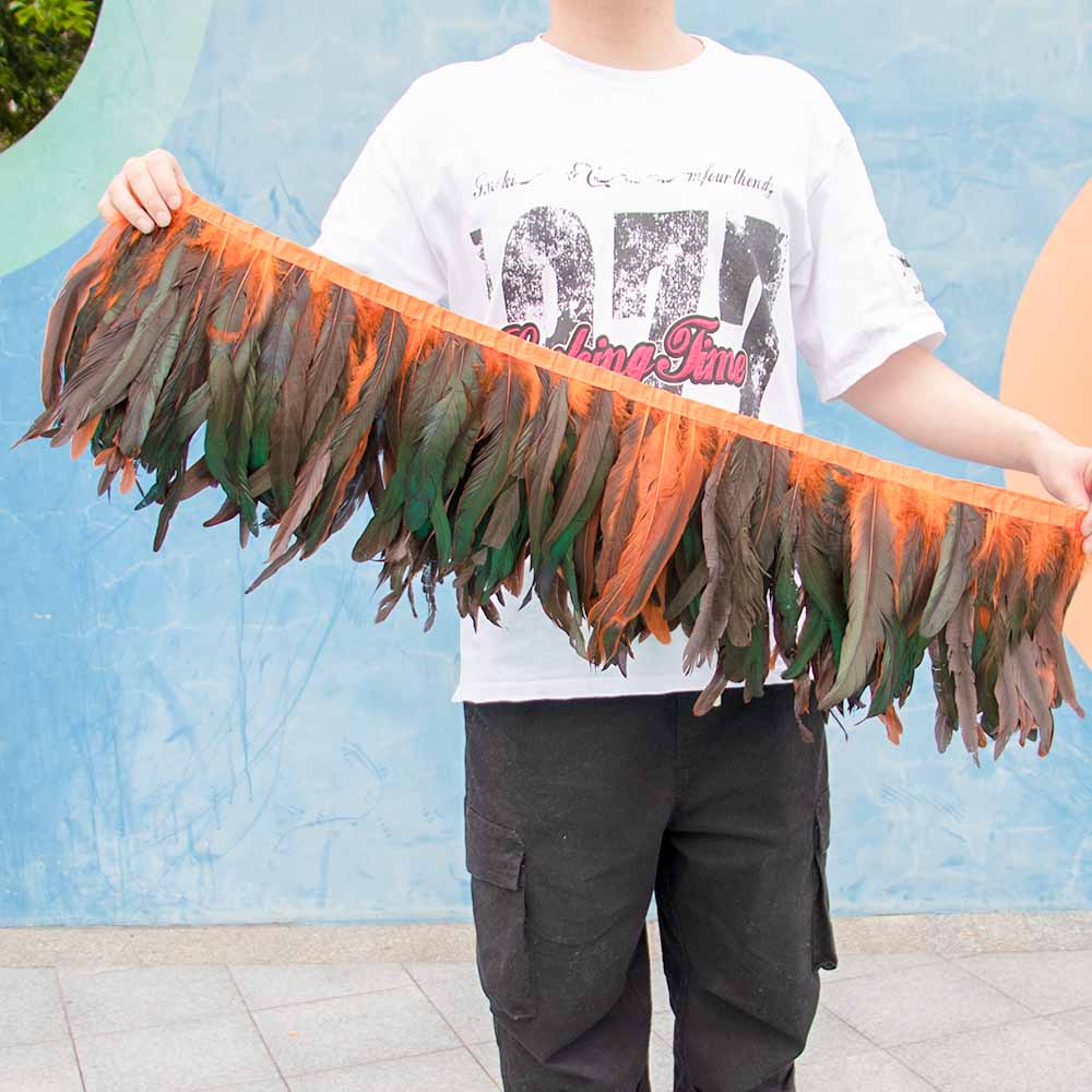 1 метр Натуральная красная петушиная хакл перьевая отделка бахрома 10-12 дюймов Свадебный карнавал украшение для вечеринки DIY одежда для шитья поделки