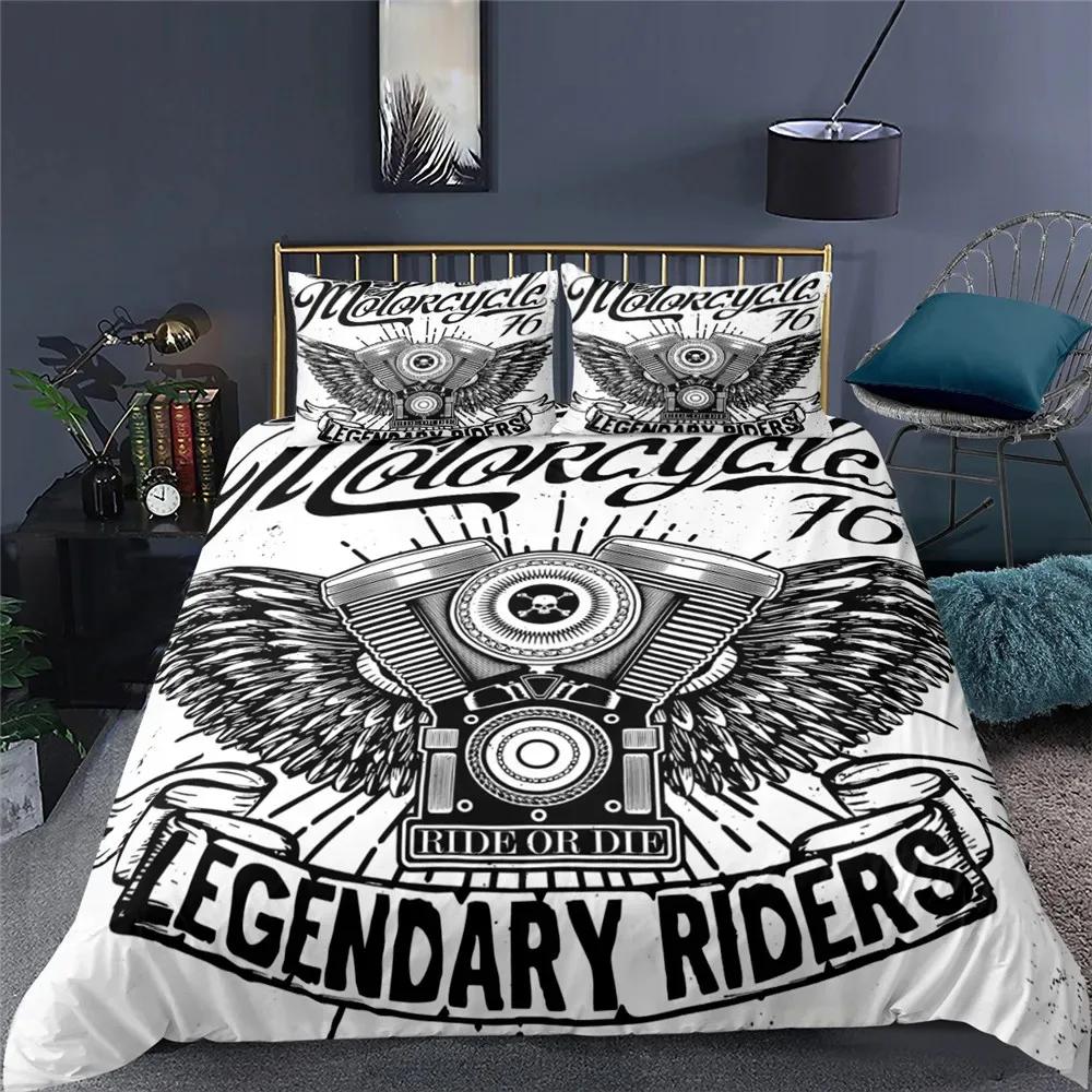 3D Motorcycle Skull Duvet Cover Set Full Queen King Size Polyester Bedding Set Double Single Comforter Cover Set For Adult Teens