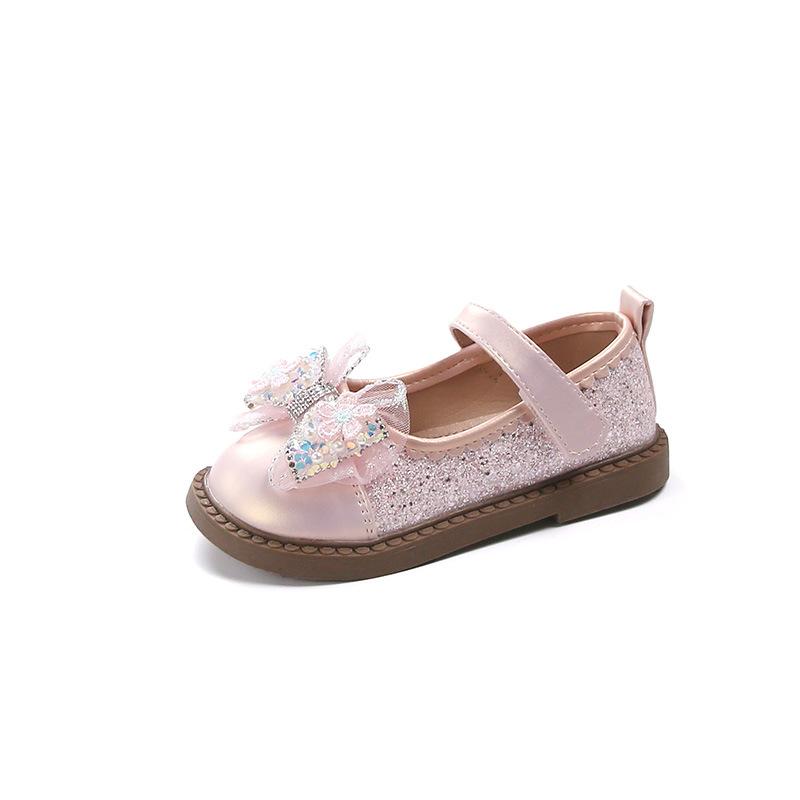 Кожаные туфли для маленьких девочек, новые осенние блестящие детские туфли для принцесс, милые модные детские повседневные элегантные туфли с бантом на плоской подошве, мягкие