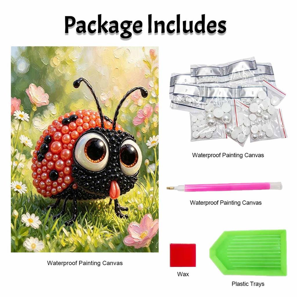 Pearl painting set 5D pearl mosaic art style lovely ladybug with daisy flowers home wall decoration.