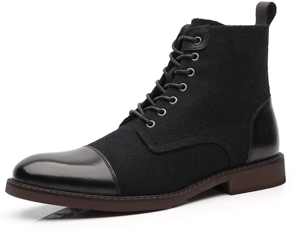 Men's Business Work Short Boots Casual Pointed Toe Mid-Top Dress Chukka Booties Ankle Boots Lace-Up Lightweight Anti-Slip High-Top Dress Shoes for Men