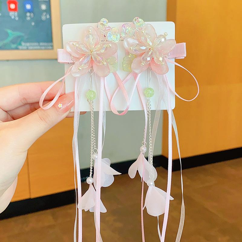 Детские аксессуары для волос в стиле ханьфу: Сказочная заколка-гребень с бабочкой и кисточками и набор заколок для волос с лентами