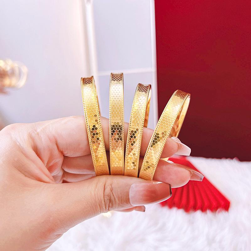 Gold-Plated Dragon Scale Polka Dot Bracelet - Unisex, Multiple Sizes, Traditional Craftsmanship, National Style Jewelry