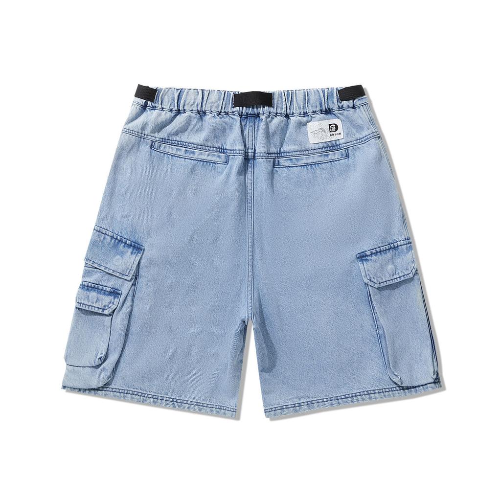 Li Ning Серия для скейтбординга Винтажная стирка Средняя посадка Свободные Прямые Джинсовые шорты Мужские шорты Светло-голубой деним AJSU015-1