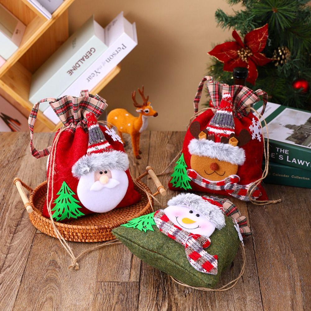 Checkered Christmas Handbag Cartoon Gifts Candy Bag Creative Christmas Crossbody Bag  Children's