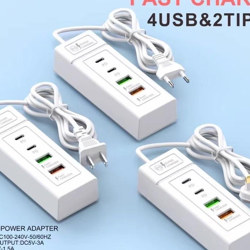 Совместимая USB-удлинитель с быстрой зарядкой для телефонов Xiaomi, Apple, Android, Huawei - Многоместный, 4-портовый штекер