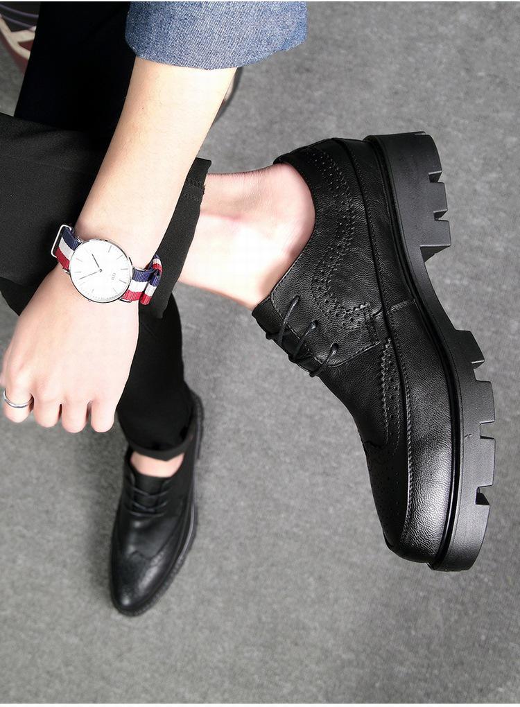 Men's Pointed Toe Leather Formal Shoes - Height Increasing, Thick Sole, Ideal for Business, Casual, or Wedding Wear.