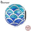 BAMOER 925 Sterling Silver Graduated Blue Chinese Dragon Scale Bead for Original Bracelet Bangle Unique Charm Jewerly