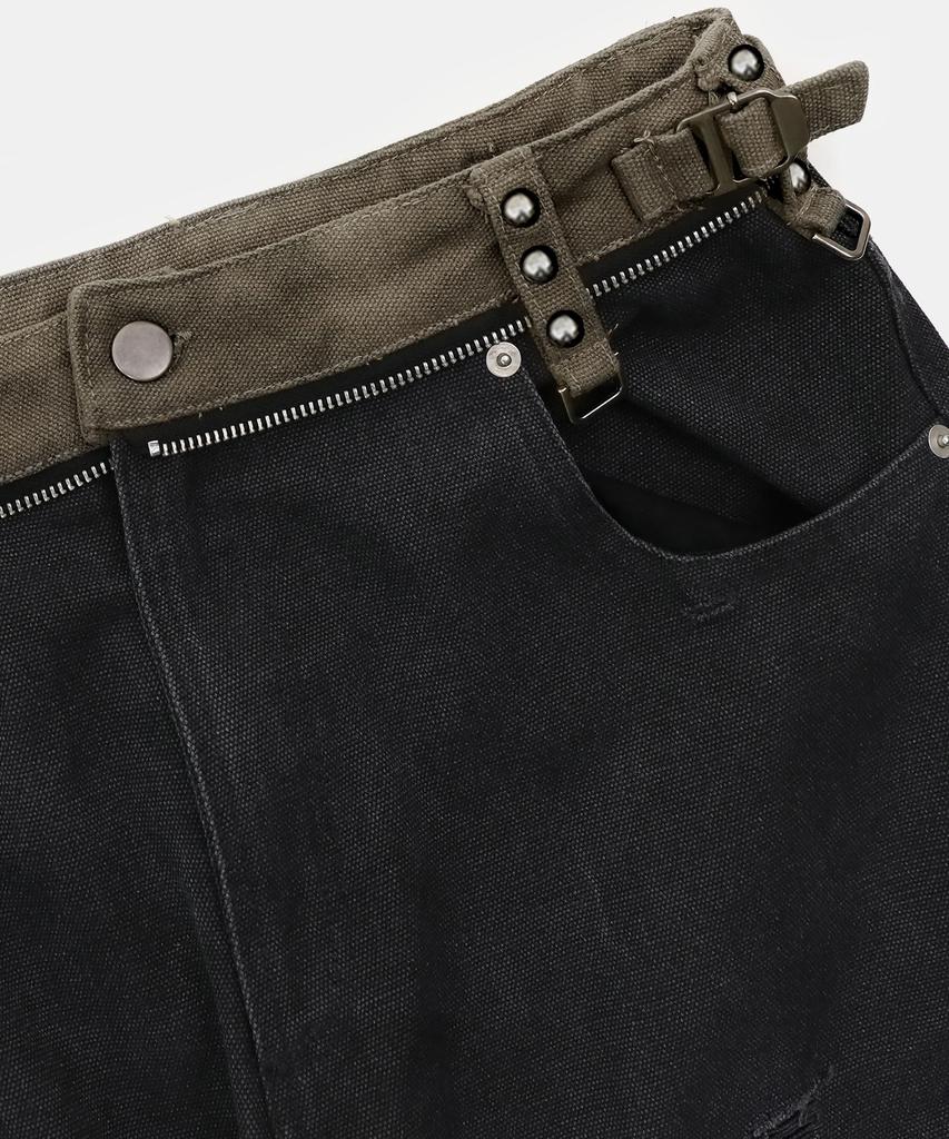 BADBLOOD Studded Carpenter Curved Pants - Black