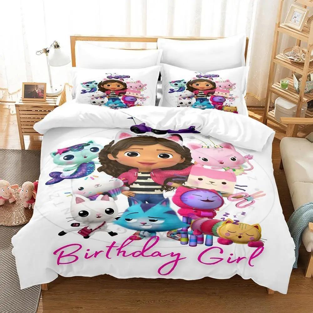 Комплект постельного белья Gabbys Dollhouse Single Twin Full Queen King Size Bed Set Adult Kids Bedroom Duvet Cover Sets 3D Anime Bed Sheet Set