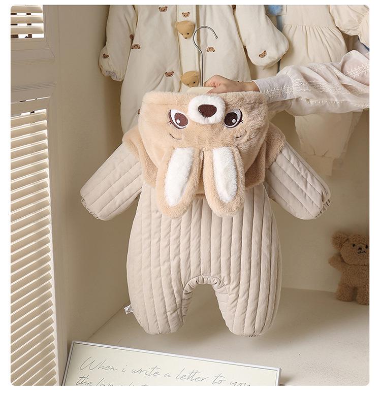 Детский зимний комбинезон-слип с капюшоном из кроличьего флиса - Толстый уличный костюм для малыша