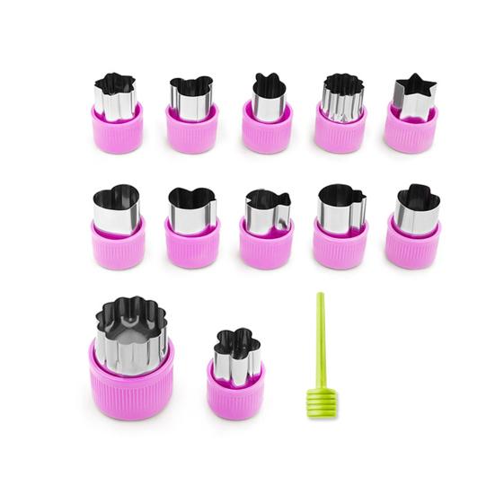 12Pcs Fruit Vegetable Cutter Shapes Set Mini Cookie Cutters Fruit Cookie Pastry Stamps Mold Reusable Food Shape Cutter Kit Kitchen Helper