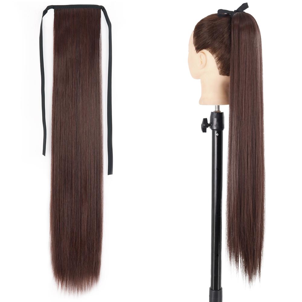 MISS WIG Synthetic Long Straight Hair Extension Wrap Around Clip In Heat Resistant Fiber Ponytail Natural Pony Tail for Women