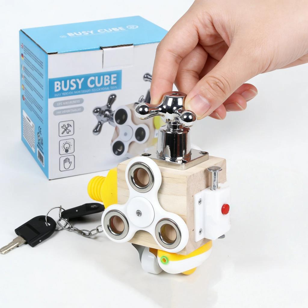Монтессори Развивающий куб Мультисенсорная обучающая игрушка Тренировка мелкой моторики у детей Захват рукой Портативный брелок-инструмент