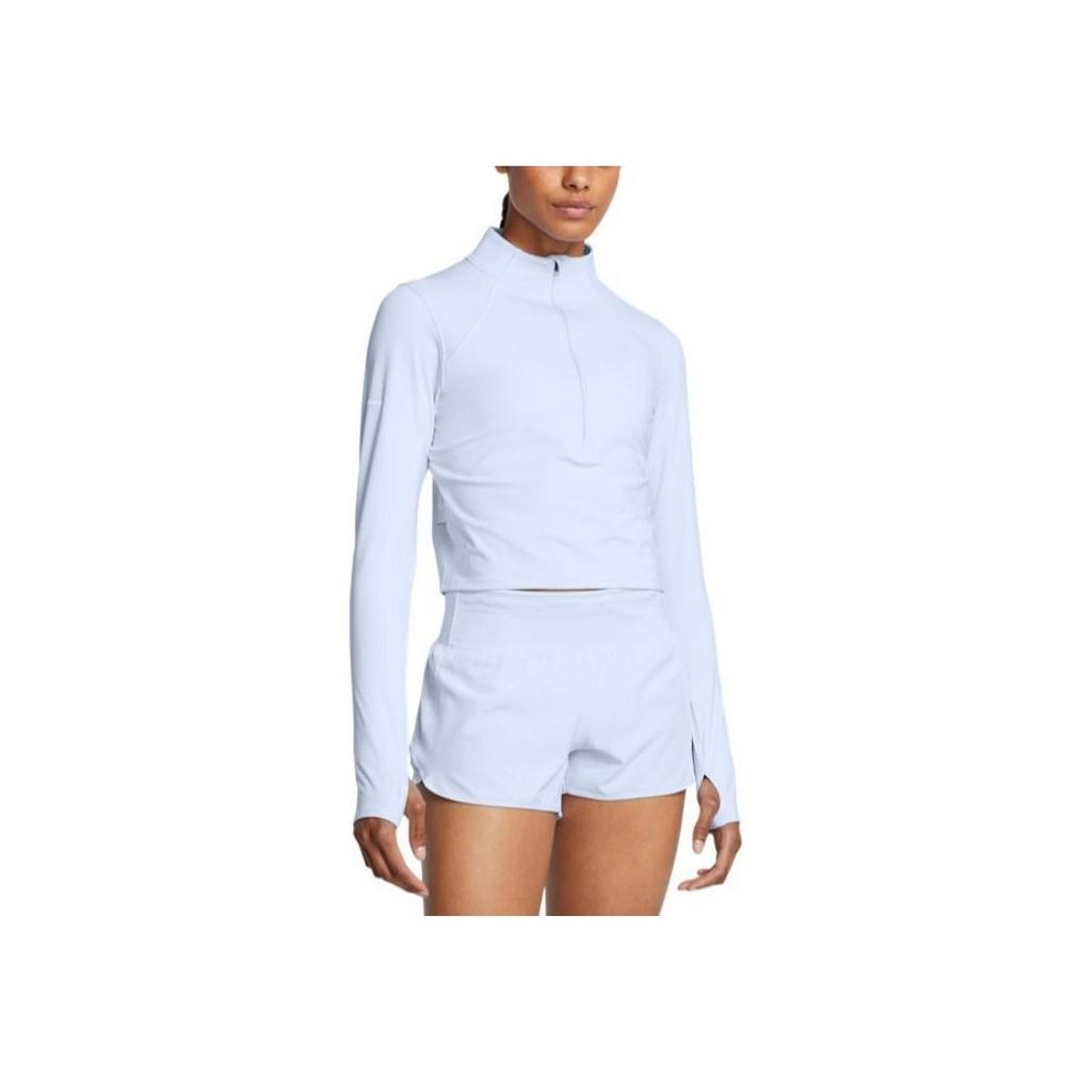 Under Armour Футболка Launch Elite Running Slim Fit Short Stand воротник Long Sleeve реглан Футболка женская Топы Cloud-Blue 1386338-464