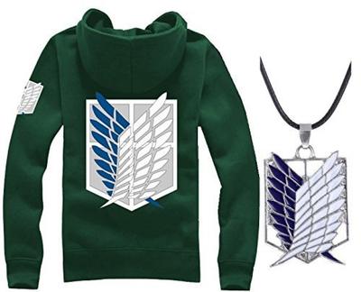 Amor e Атака титанов толстовка с капюшоном подвал ключ ожерелье набор Survey Corps Крылья свободы косплей костюм [Покупка] + + 3 предмета (Л, Зеленый)