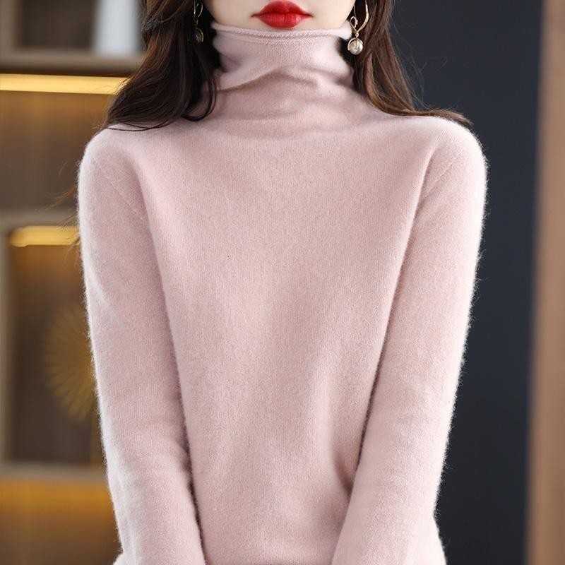 Шерстяной свитер с высоким воротом, новый однотонный высококачественный свободный трикотажный свитер Joker для женщин