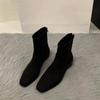 Осень Зима Женские Короткие Ботинки во Французском Стиле Модные Прилегающие Массивный Каблук Универсальные Взрослые Квадратный Носок Резиновая Подошва Ботильоны