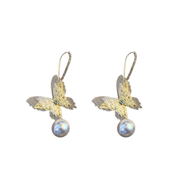 Diamond mesh pearl earrings light luxury fashion high sense ear hook niche personality versatile earrings women