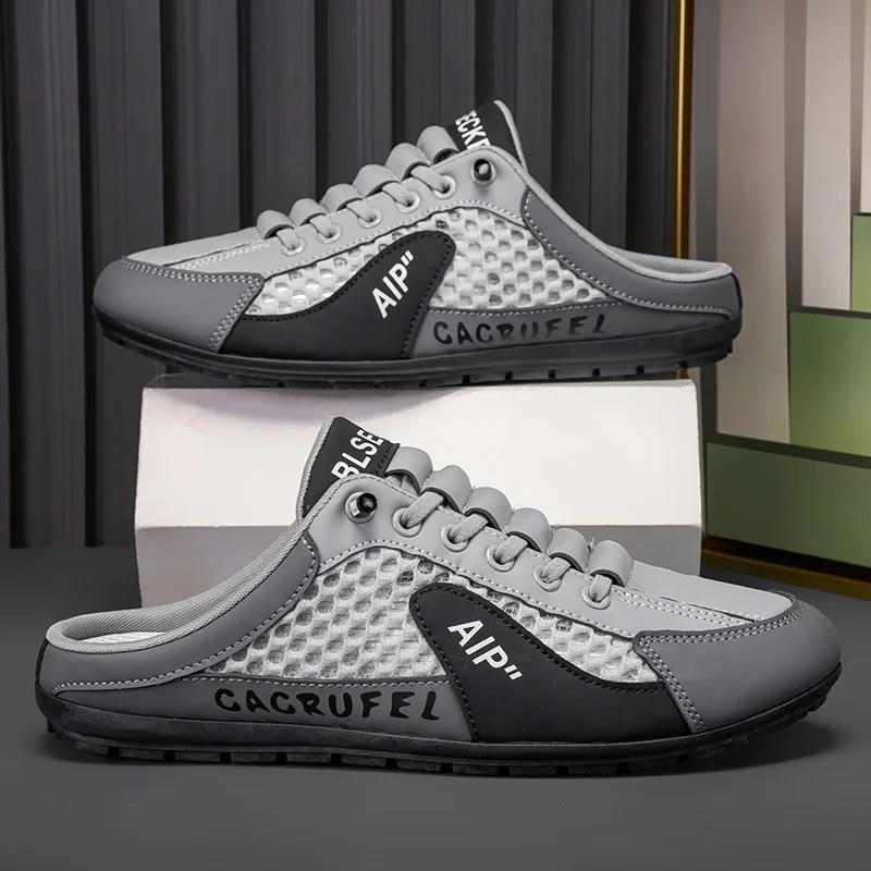 Summer Mesh Men Casual Shoes Outdoor High Quality Mens Half Slippers Breathable Flat Walking Sneakers Lightweight Man Loafers
