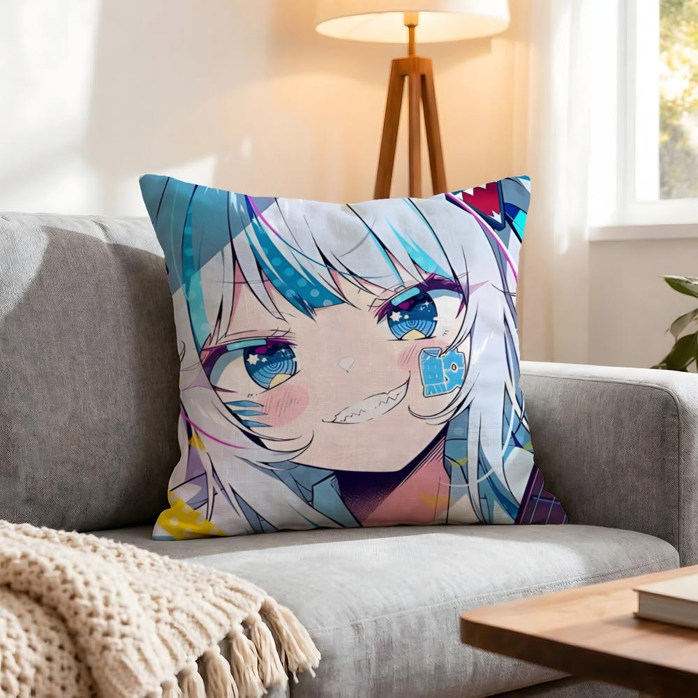 Character Gawr Gura Cushion Cover 1Pcs Decorative Covers Soft Cushion Case For Sofa Couch Decor 40X40 45X45 Pillowcases