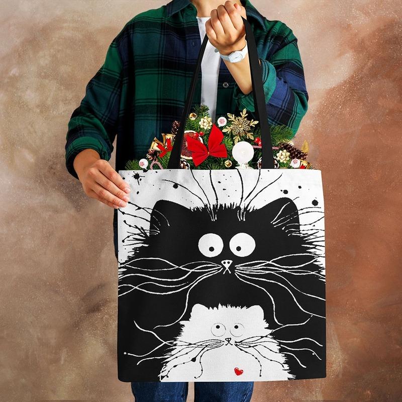 Большая вместительная сумка-тоут с милым кошачьим принтом, сумка для покупок, женская льняная сумка-тоут, пляжная сумка для отдыха и путешествий