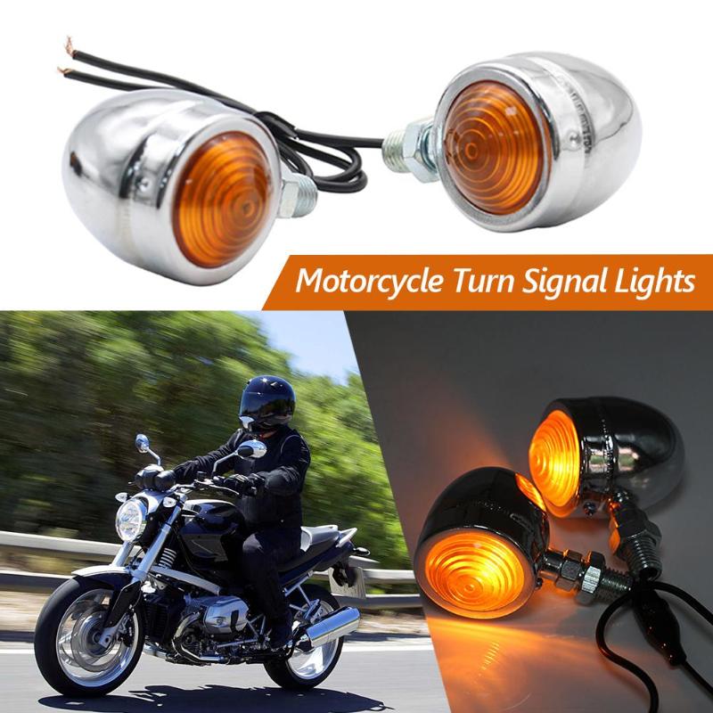 2pcs Old School Motorcycle Blinkers Amber Mini Bullet LED Turn Signals Brake Running Lights Turn Signals Indicators