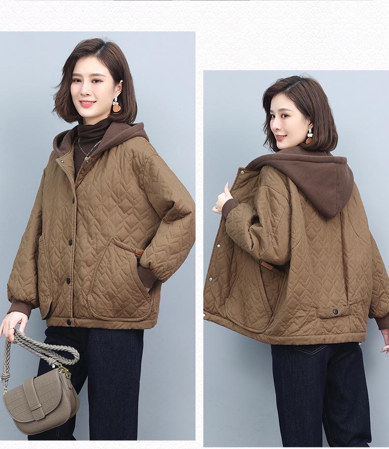 2024 Women's Hooded Thick Cotton Jacket - Casual, Plus Size, Autumn/Winter Outerwear