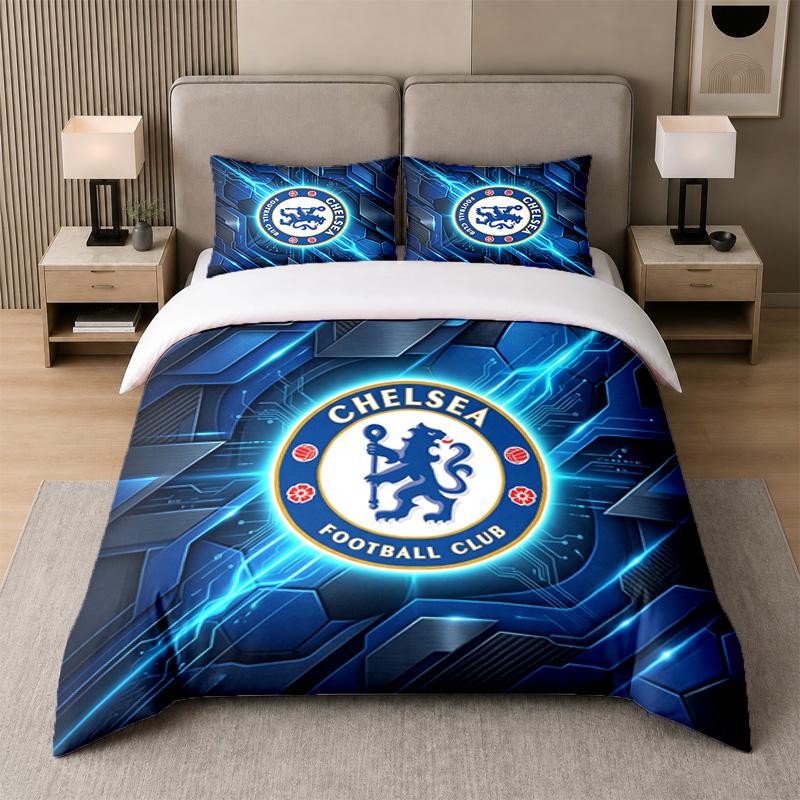 3Pcs Bedding SetChelsea FC Soft Bed Sheet and Two Pillowcases Home Bedroom Decor