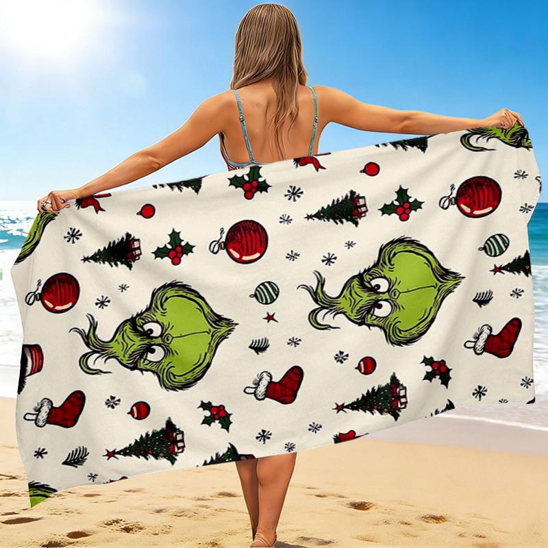 1Pc Grinch Christmas Beach Towel, Quick Dry, Multi-Use for Beach Pool Gym Yoga Home Travel, Christmas, Halloween, Xmas Gift S1