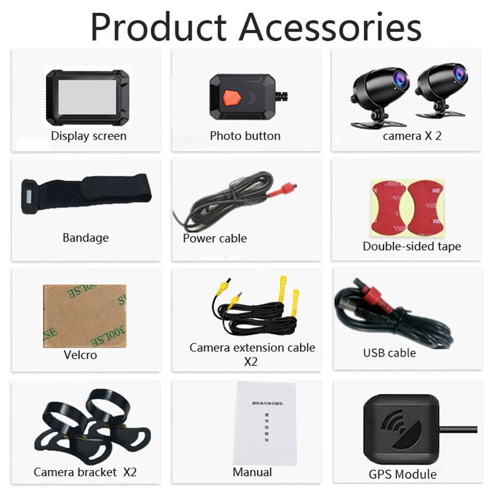 HD WiFi GPS Motorcycle Dashcam, Dual-Channel Front and Rear Cameras, Black Box Video Recorder for Motorbike Riding
