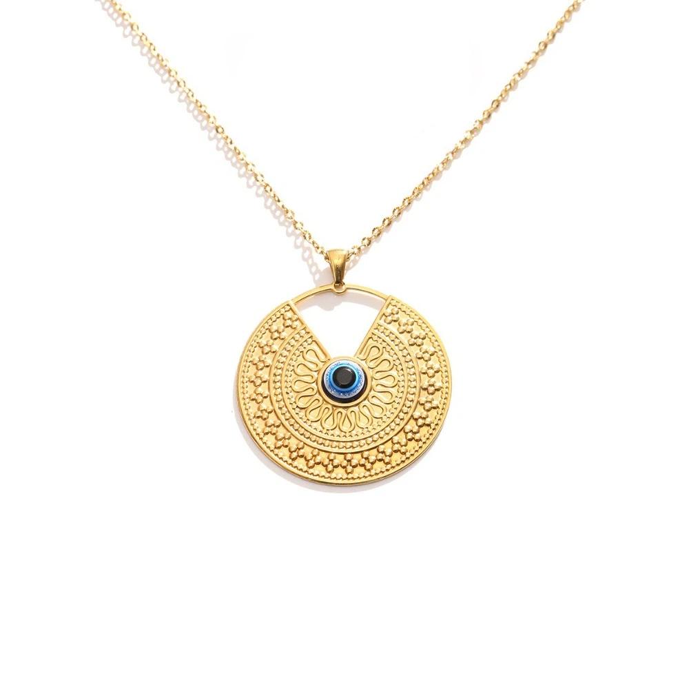 Minimalist Blue Eye Pendant Necklace Stainless Steel Geometric Jewelry  Wedding