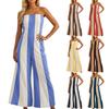 Comfy Wide Leg Jumpsuits For Women Summer Casual Strapless Striped Romper Loose Sleeveless Beach Outfits With Pockets