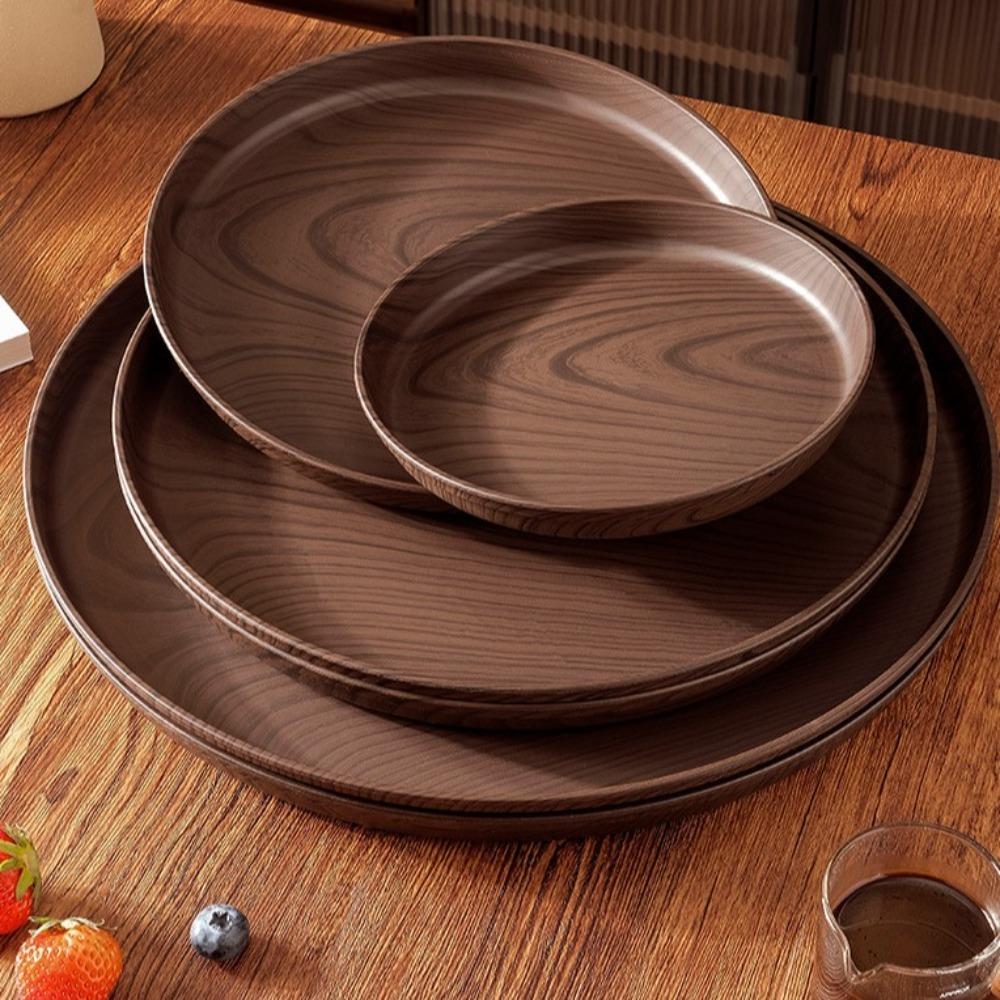 20/26/32/38cm Imitation Wooden Tray Round Shape Food Tray Imitation Wooden Serving Tray Home Use