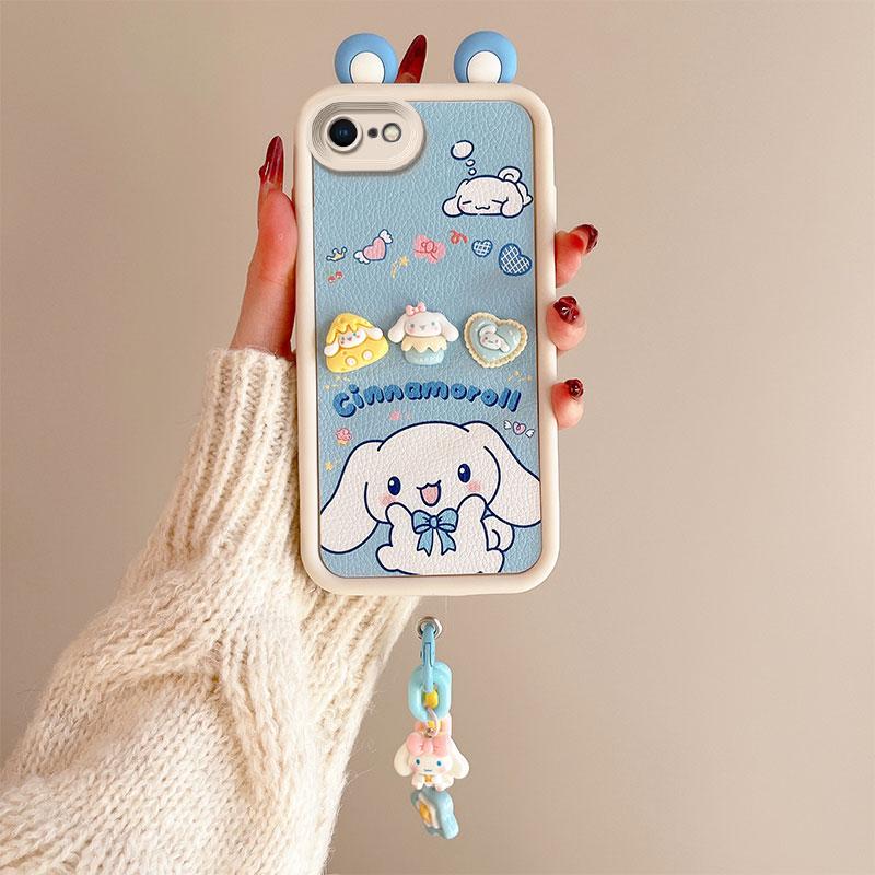 KEYSION Чехол с милым 3D-мультяшным ушком для iPhone SE 2020 2022 с браслетом, силиконовый противоударный чехол для iPhone 8 7 6s Plus