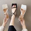 Fashion High-heeled Sandals Women's Thick Heels 2024 Summer Fairy Style Korean Version One Word Buckle Strap Open Toe Square Toe Sandals