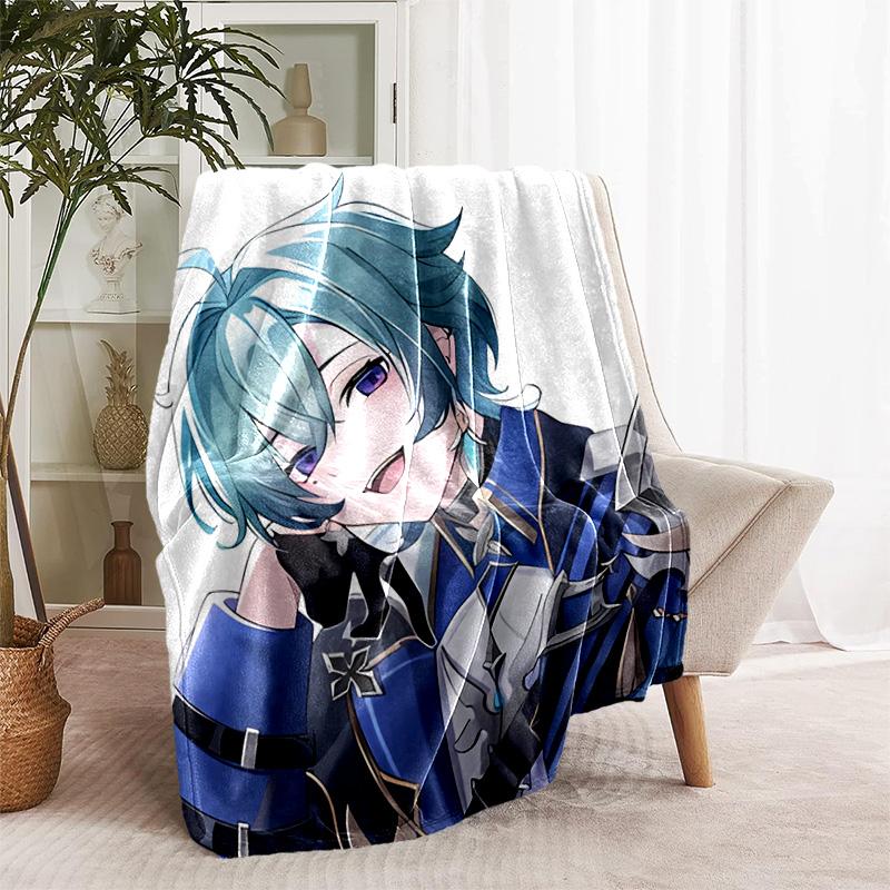 Genshin Impact Cryo Lohen Polearm printed throw blanket—lightweight,soft,warm;versatile blanket for all seasons—perfect as &air-conditioning throw,nap