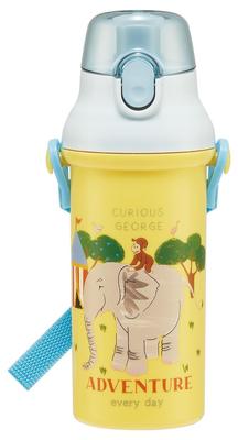 Бутылка для воды Skater Water Direct Dishwasher, изготовлена в ZOO Curious George для мальчиков и детей, 480 мл, для питья, пластиковая, с механизмом открывания одной кнопкой, безопасная, Япония,