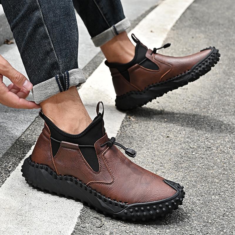Fashion2024 New Arrival Men's Ankle Boots Mens Low Top Slip On Shoes Leather Fashion Walking Basic Boots Men All-match Mens Sneakers